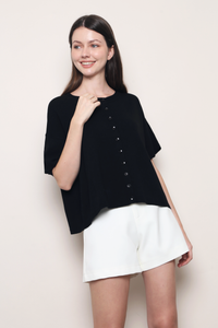 Ash Lane Button Down Knit Blouse Black