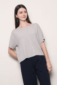 Ash Lane Button Down Knit Blouse Grey