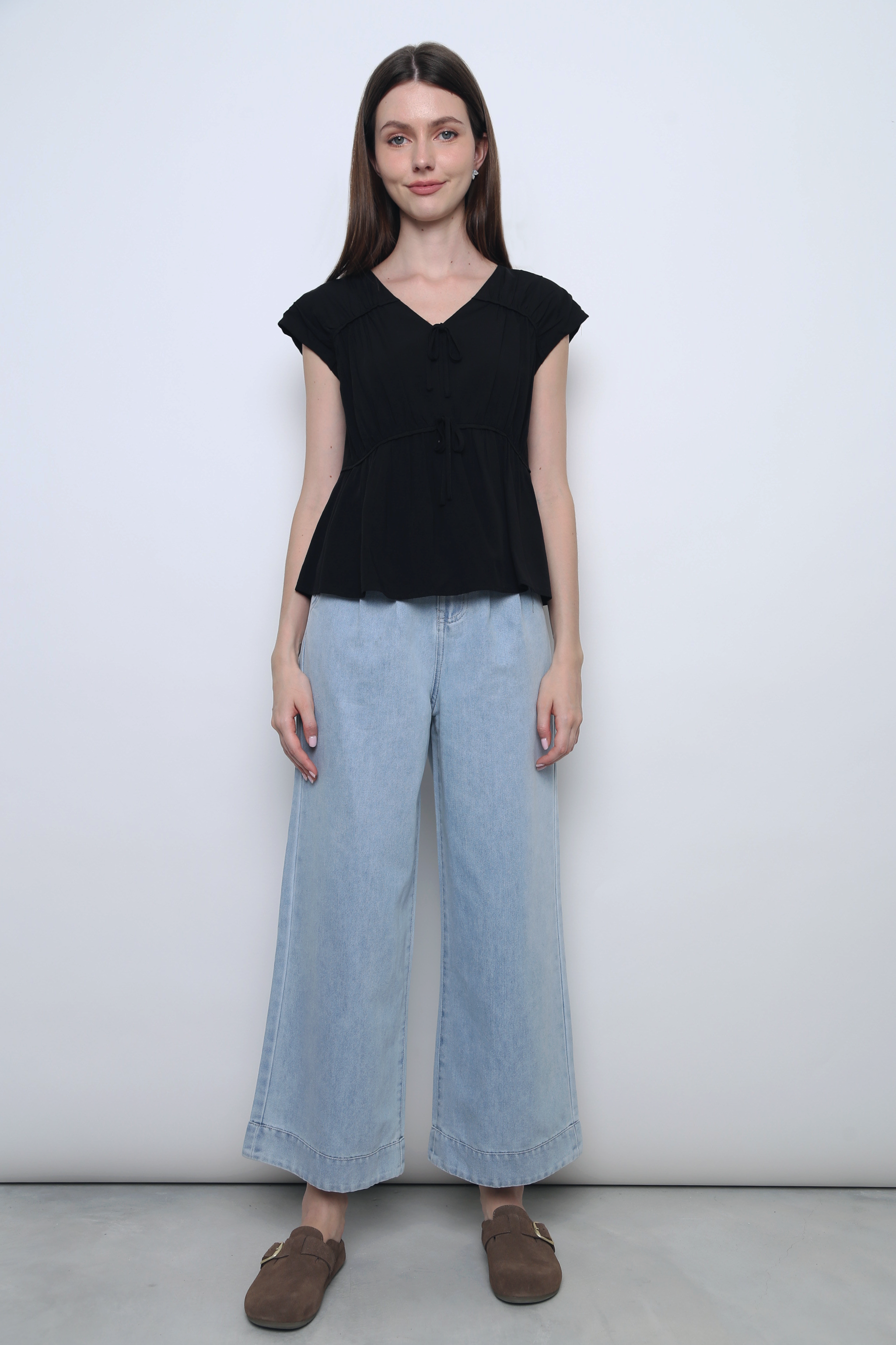 Aspen Silky Pleat Blouse Black (Restock)
