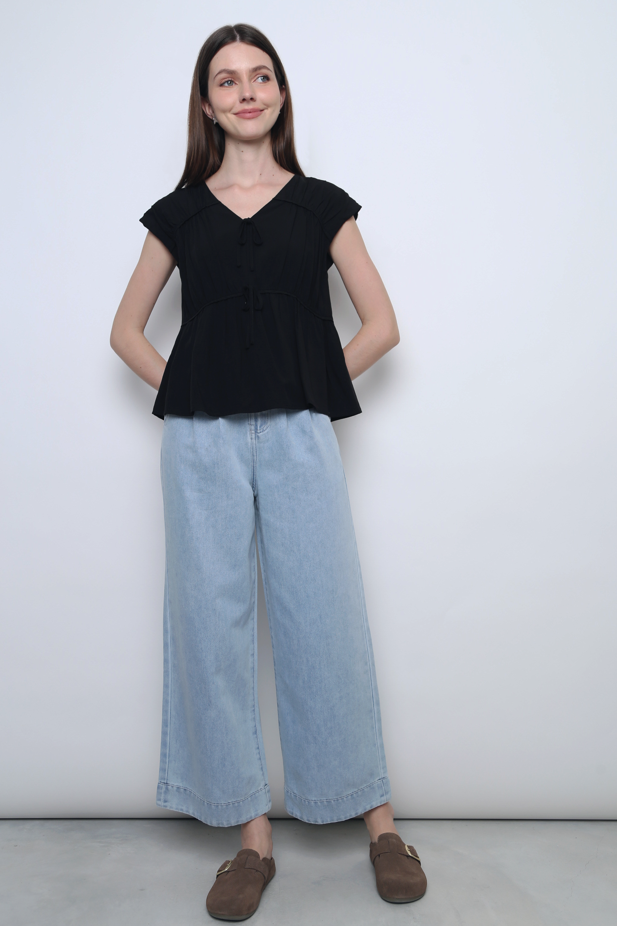 Aspen Silky Pleat Blouse Black (Restock)