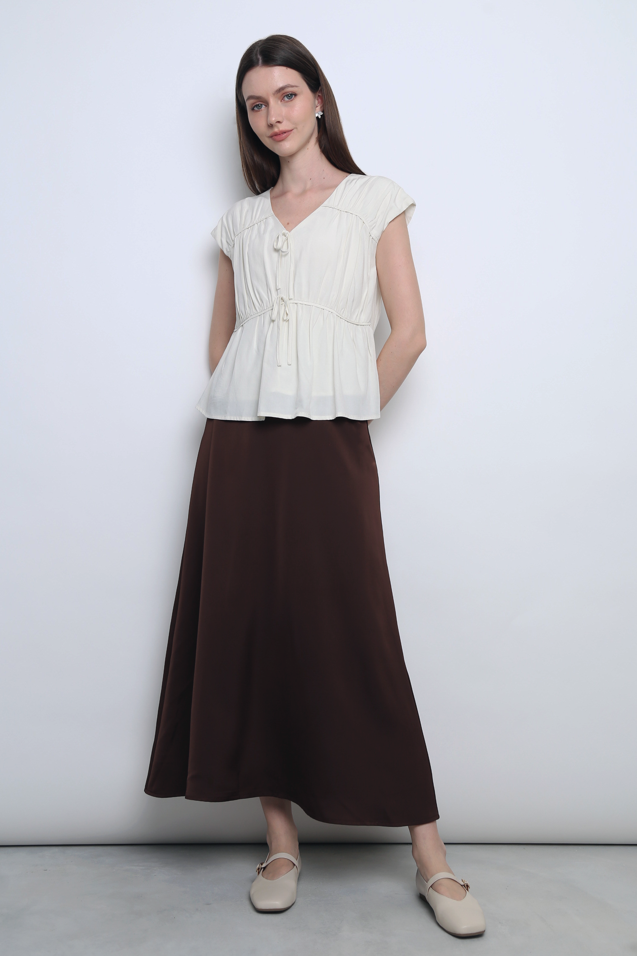 Aspen Silky Pleat Blouse Eggshell (Restock)