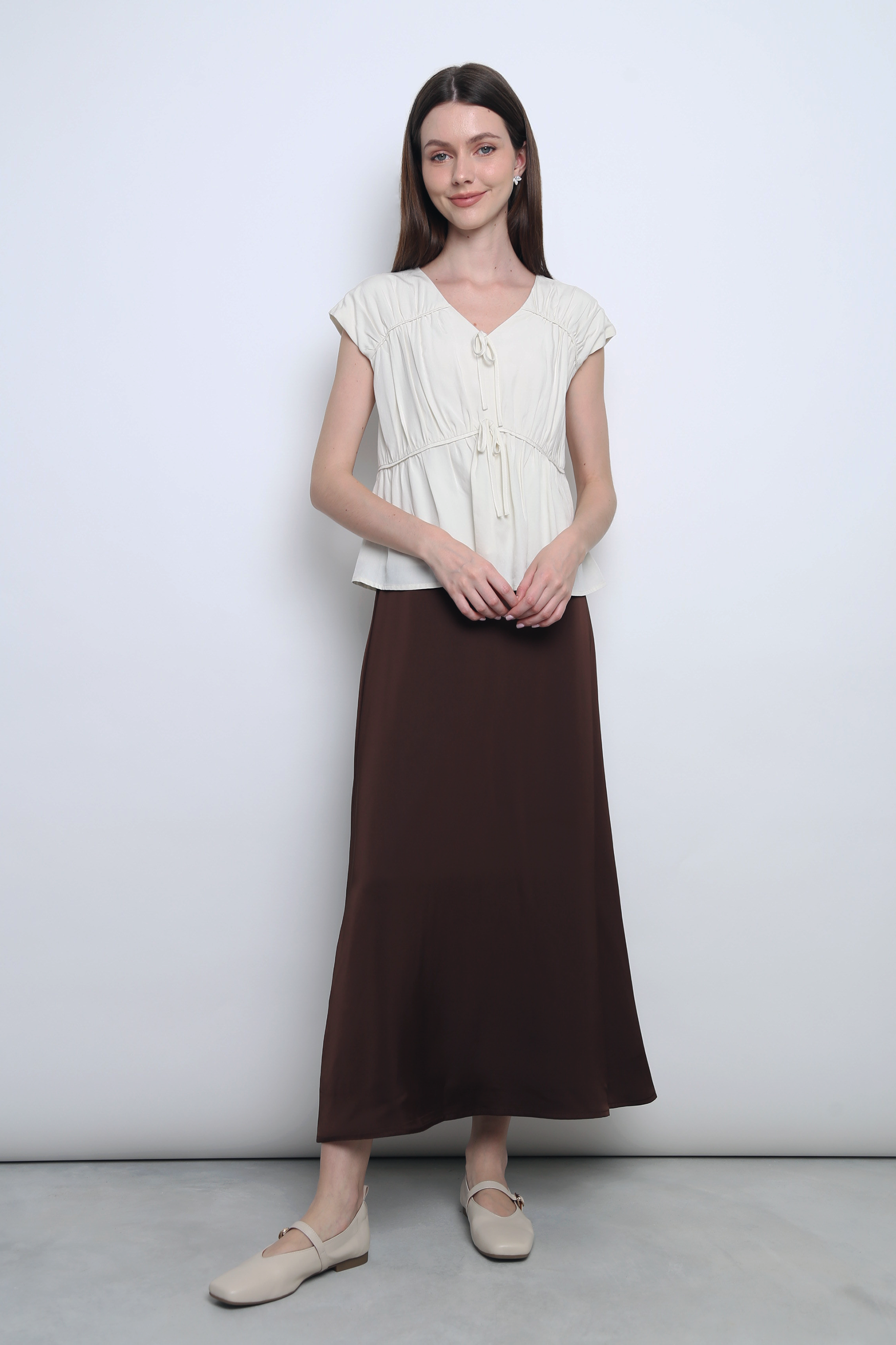 Aspen Silky Pleat Blouse Eggshell (Restock)