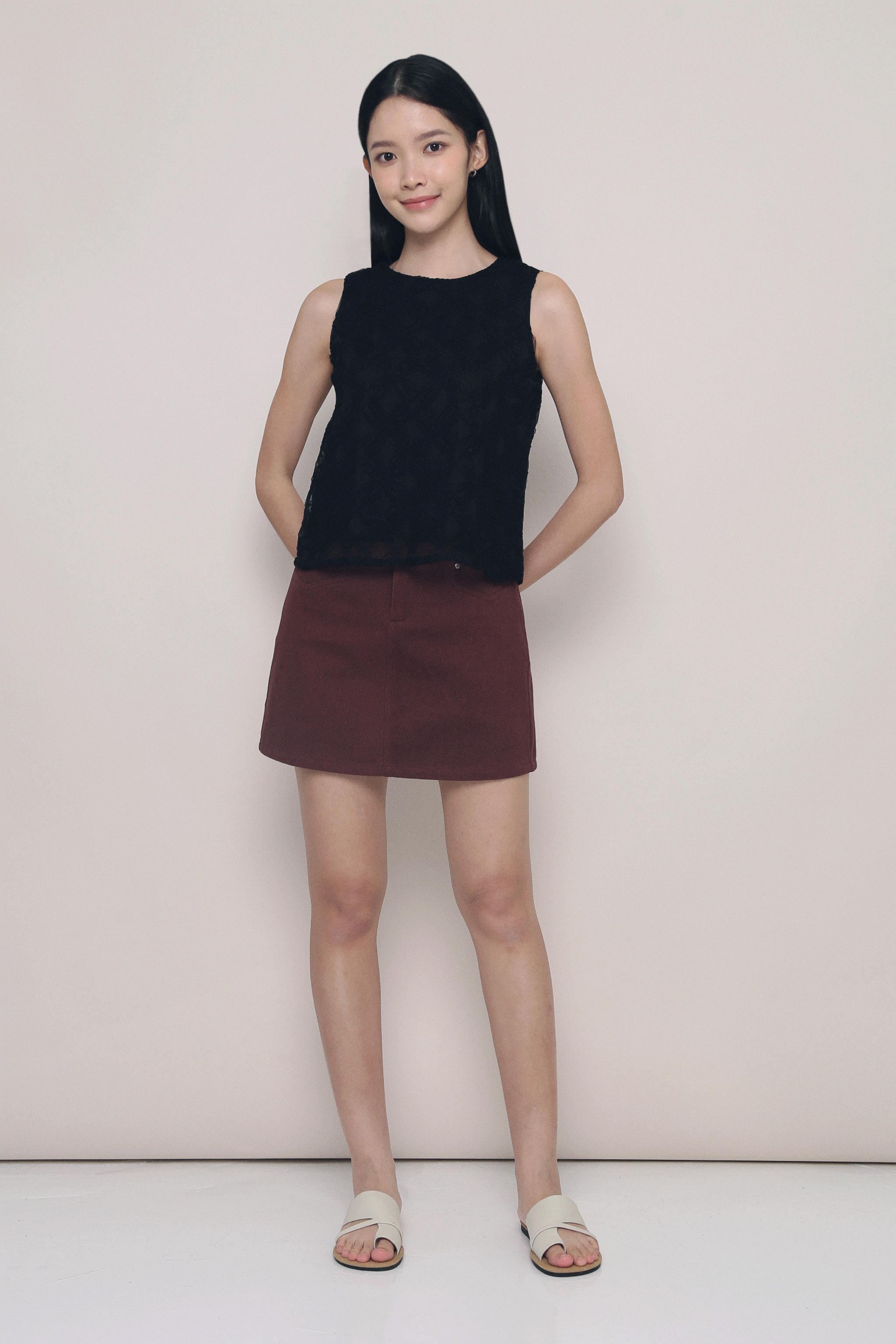 Falling Petals Embroidered Top Black