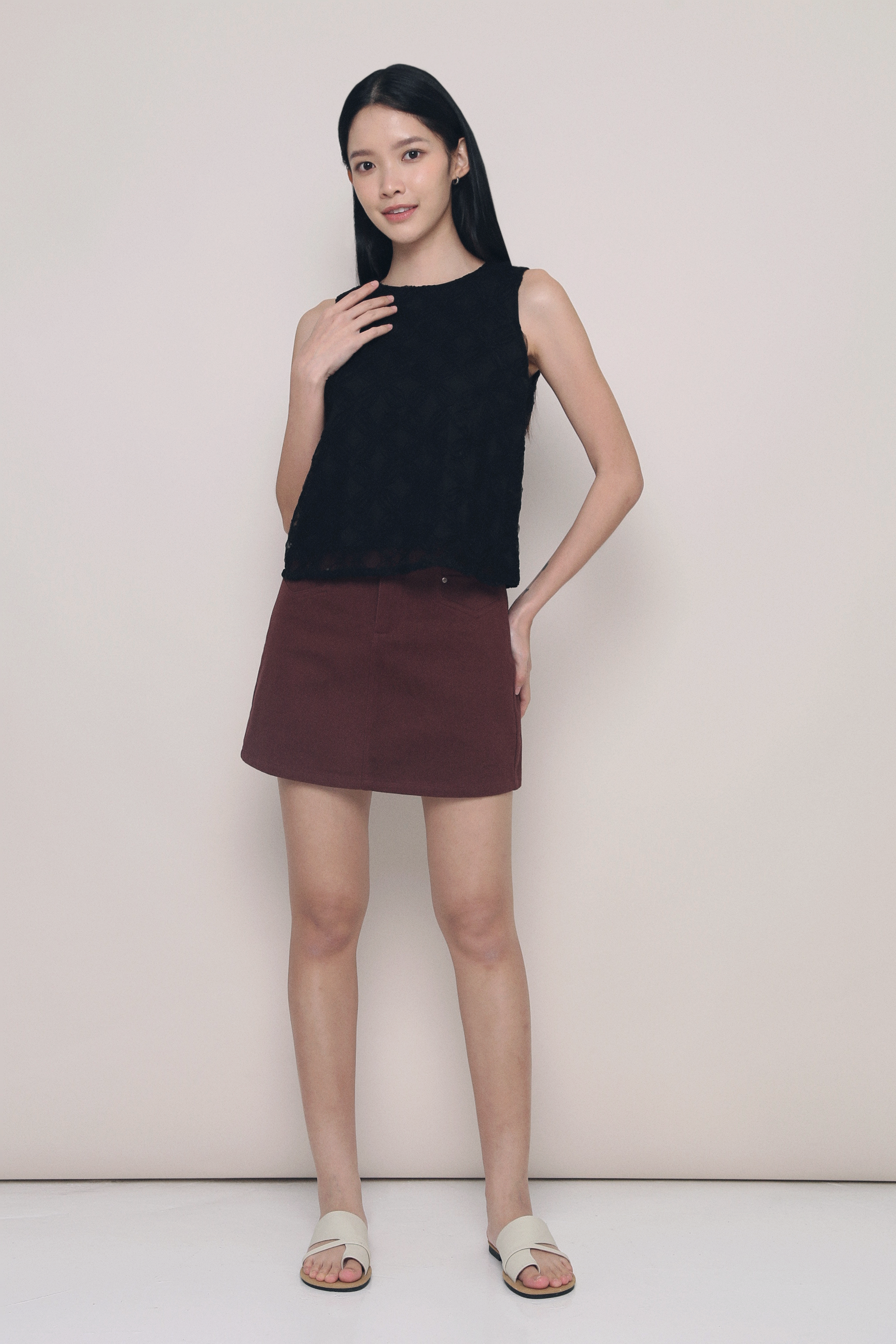 Falling Petals Embroidered Top Black
