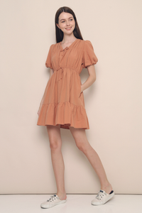 Attica Ruche Ribbon Dress Apricot