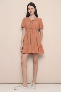 Attica Ruche Ribbon Dress Apricot