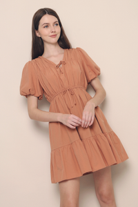 Attica Ruche Ribbon Dress Apricot