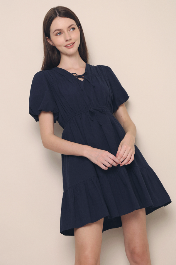 Attica Ruche Ribbon Dress Navy 