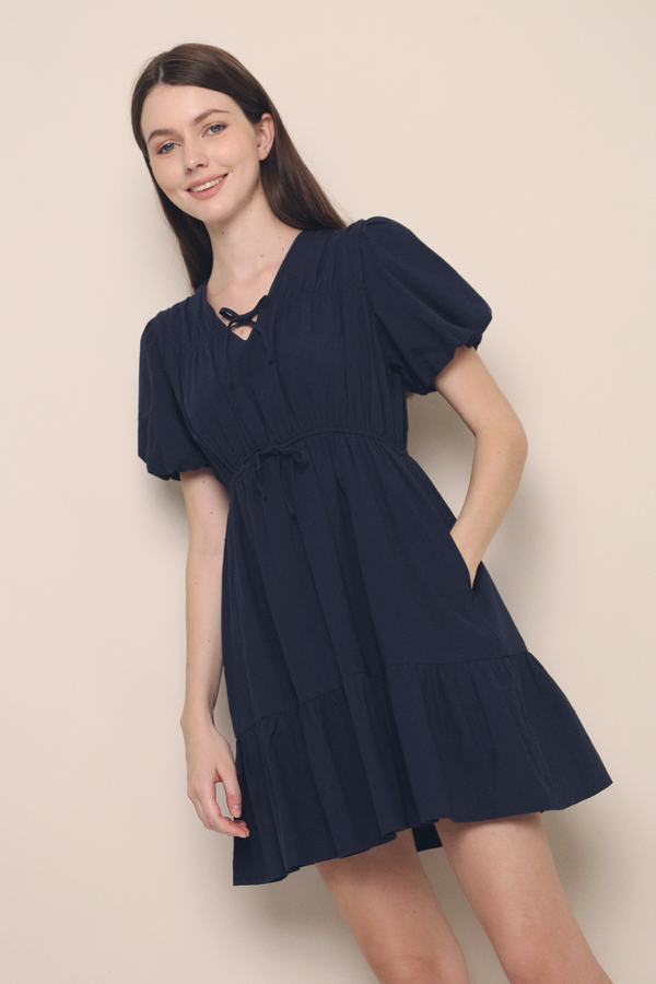 Attica Ruche Ribbon Dress Navy 