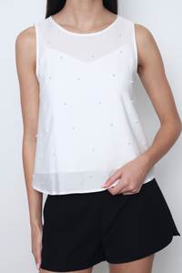 Aurea Pearl Sleeveless Top White (2-Piece)