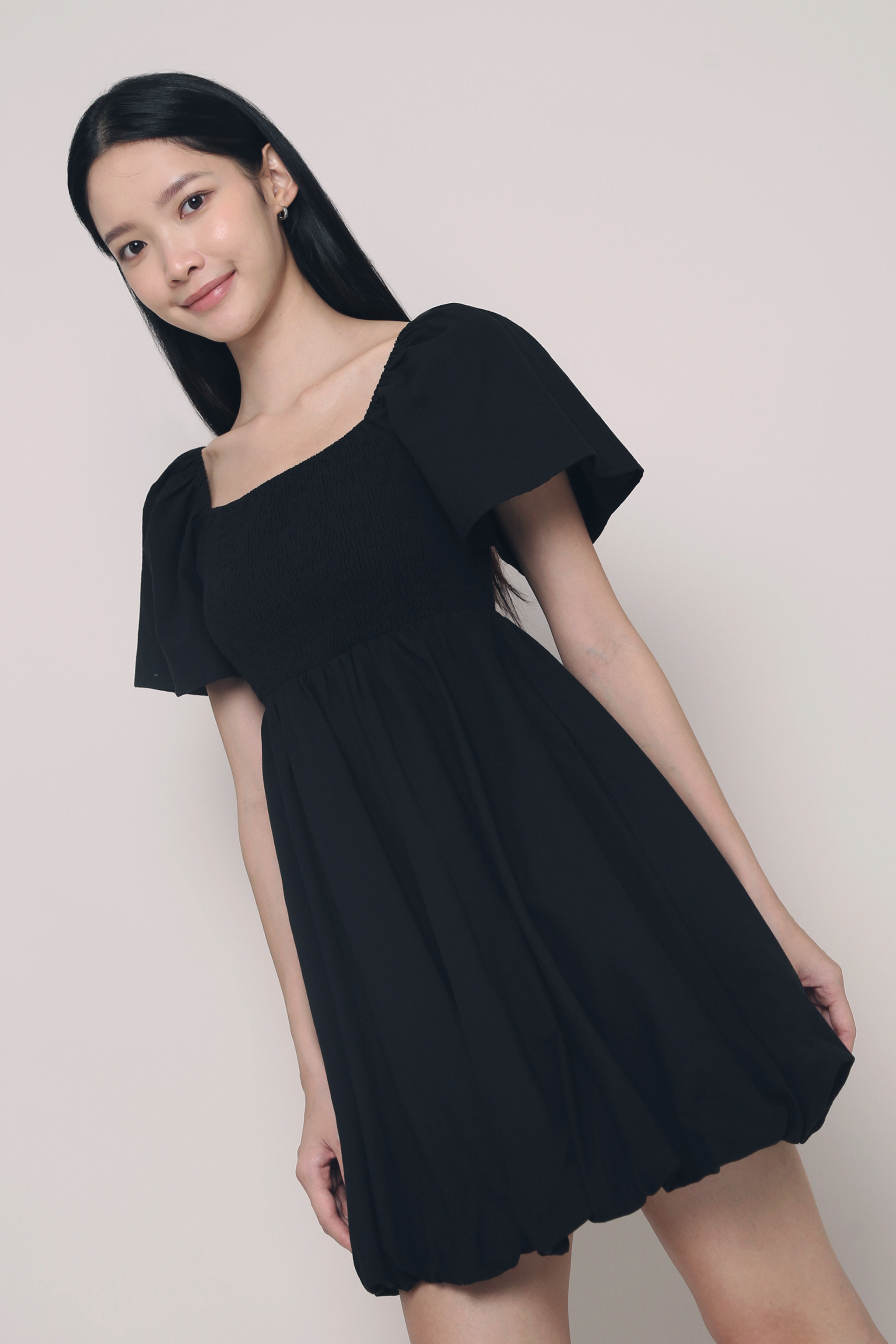 Avelie Smocked Bubble Dress Black