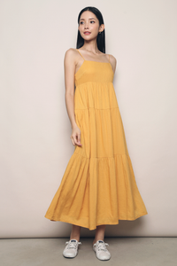 Avril Tiered Midaxi Dress Mustard