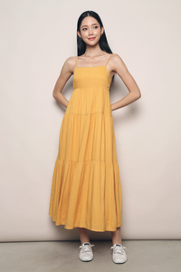 Avril Tiered Midaxi Dress Mustard