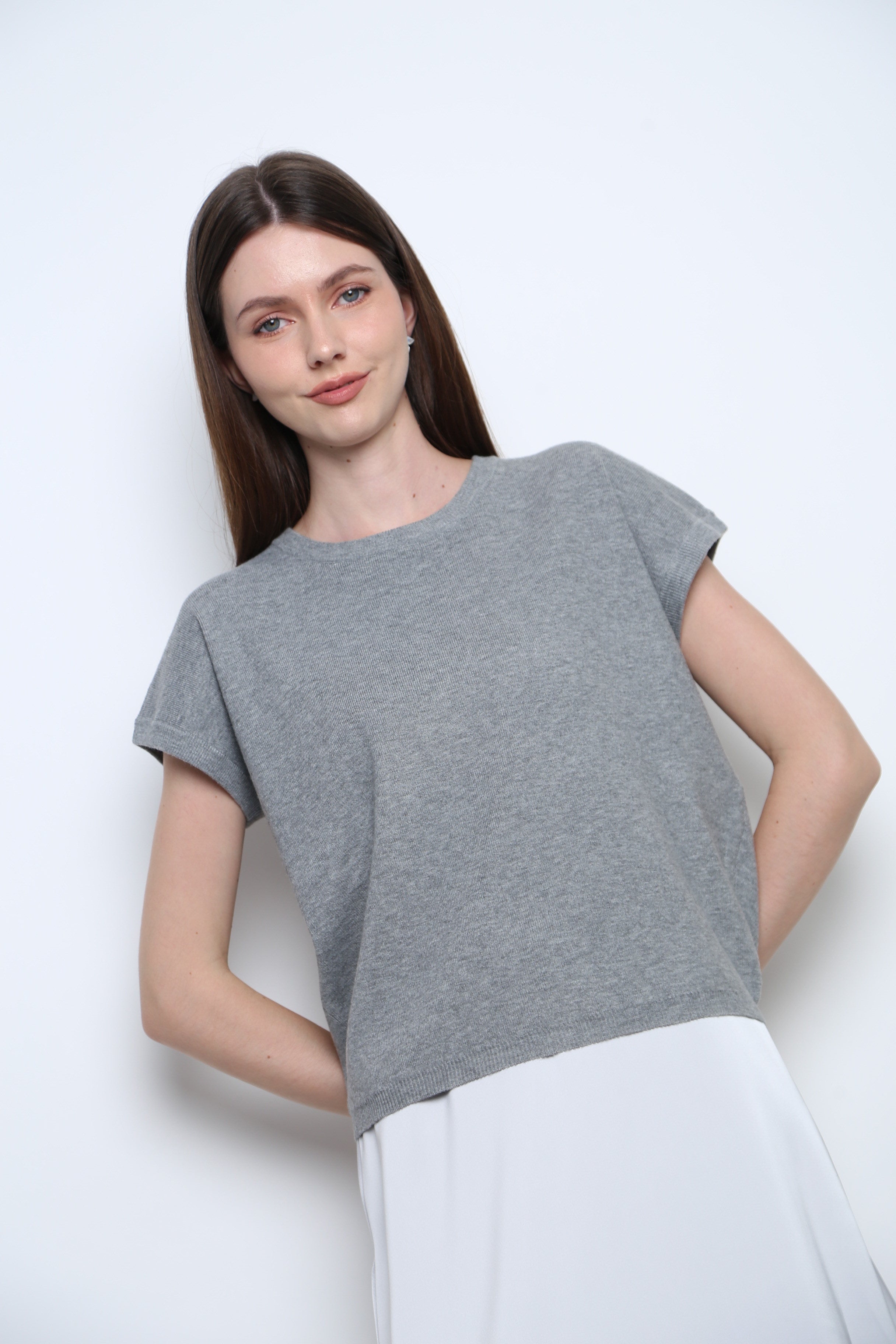 Bare Form Knit Blouse Heather Grey (Restock)