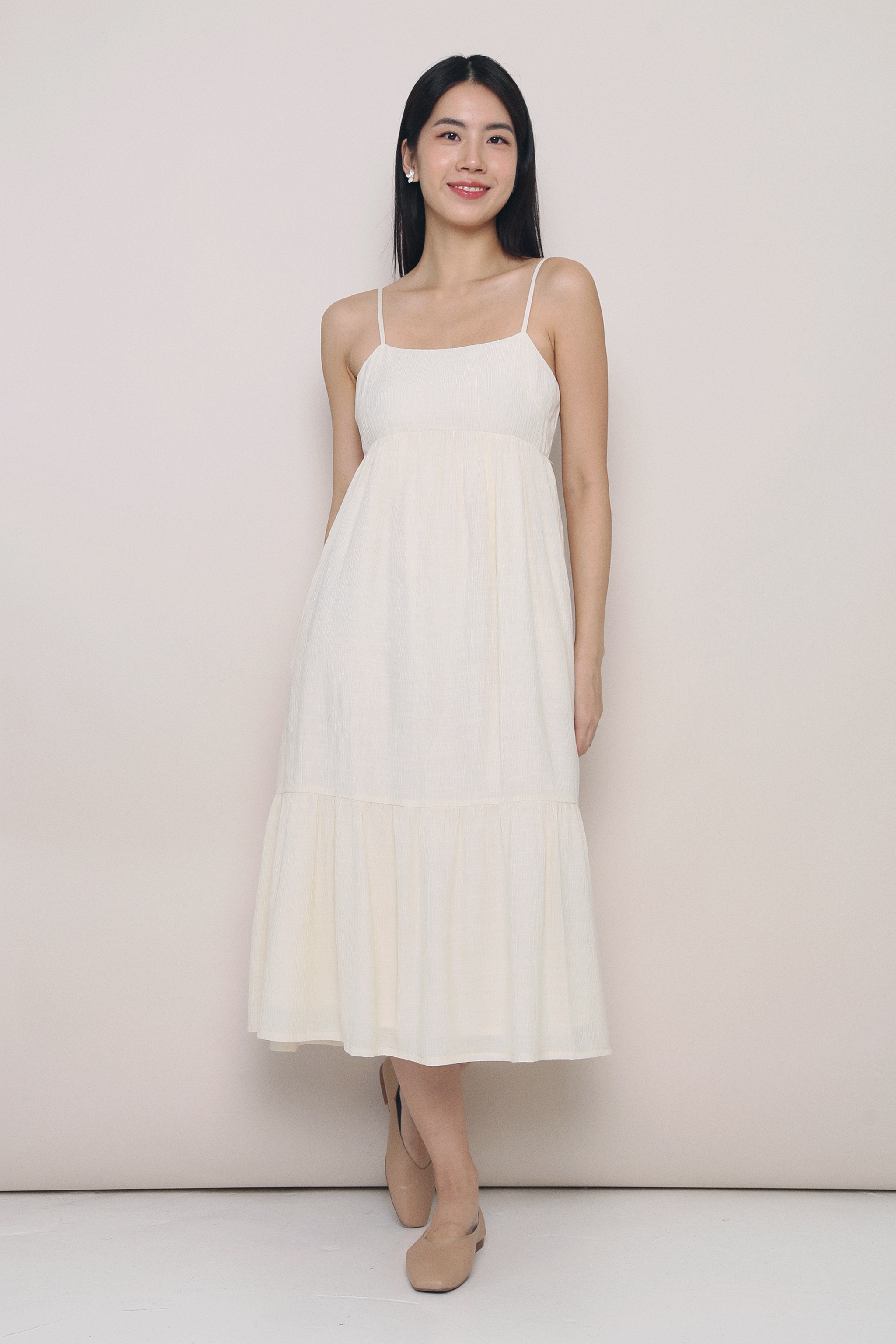 Bethlyn Strappy Tier Midi Dress Vanilla