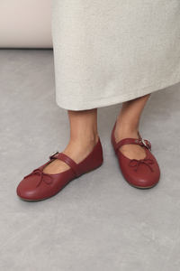 Bibi Buckle Mary Jane Flats Wine