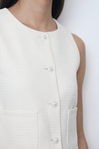 Bijou Tweed Sleeveless Vest Top Ivory (Backorder)