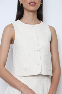 Bijou Tweed Sleeveless Vest Top Ivory (Backorder)
