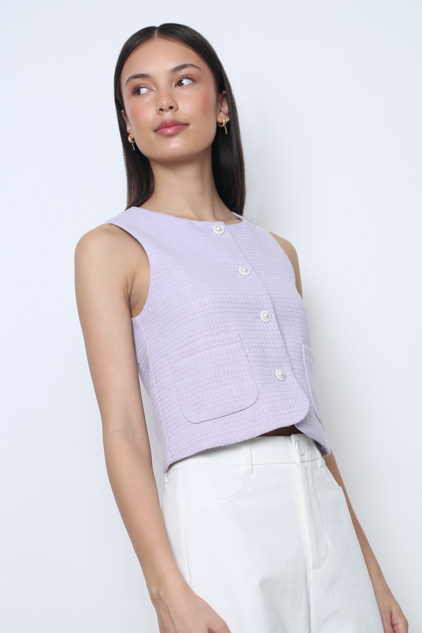 Bijou Tweed Sleeveless Vest Top Periwinkle