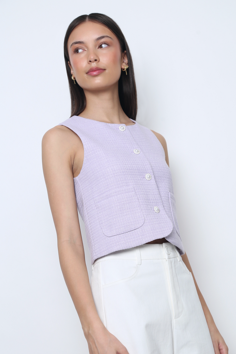 Bijou Tweed Sleeveless Vest Top Periwinkle