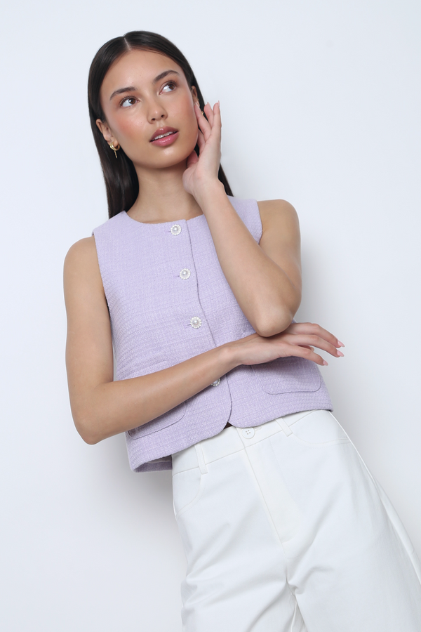 Bijou Tweed Sleeveless Vest Top Periwinkle