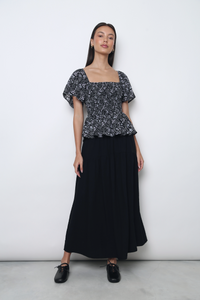 Bloomette Flutter Sleeves Smocked Top Black