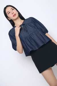 Bluebell Tiered Denim Blouse Dark