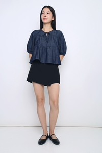 Bluebell Tiered Denim Blouse Dark