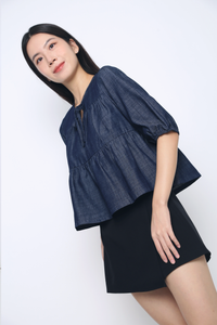 Bluebell Tiered Denim Blouse Dark