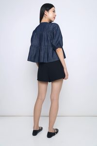 Bluebell Tiered Denim Blouse Dark
