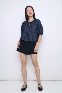 Bluebell Tiered Denim Blouse Dark