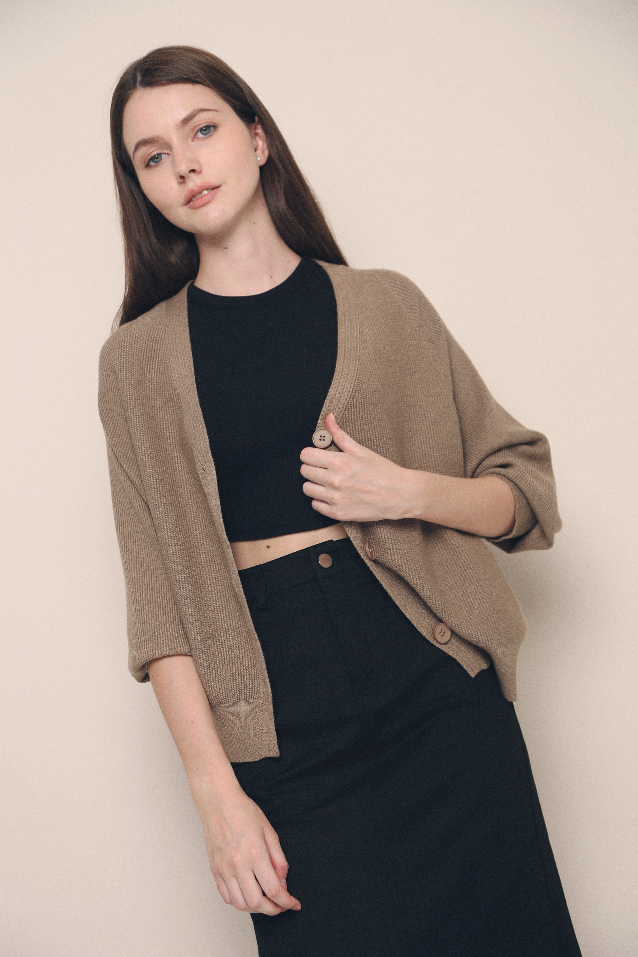 Bobbi Slouchy Knit Cardigan Taupe (Restock)
