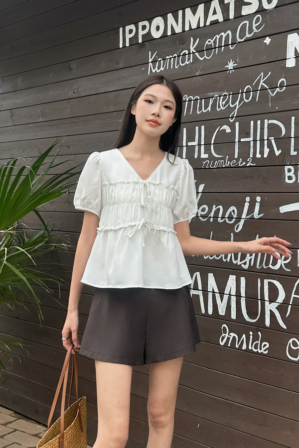 Breeze Ruche Babydoll Top White