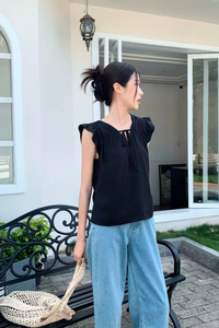 Butterfly Ruffles Blouse Black