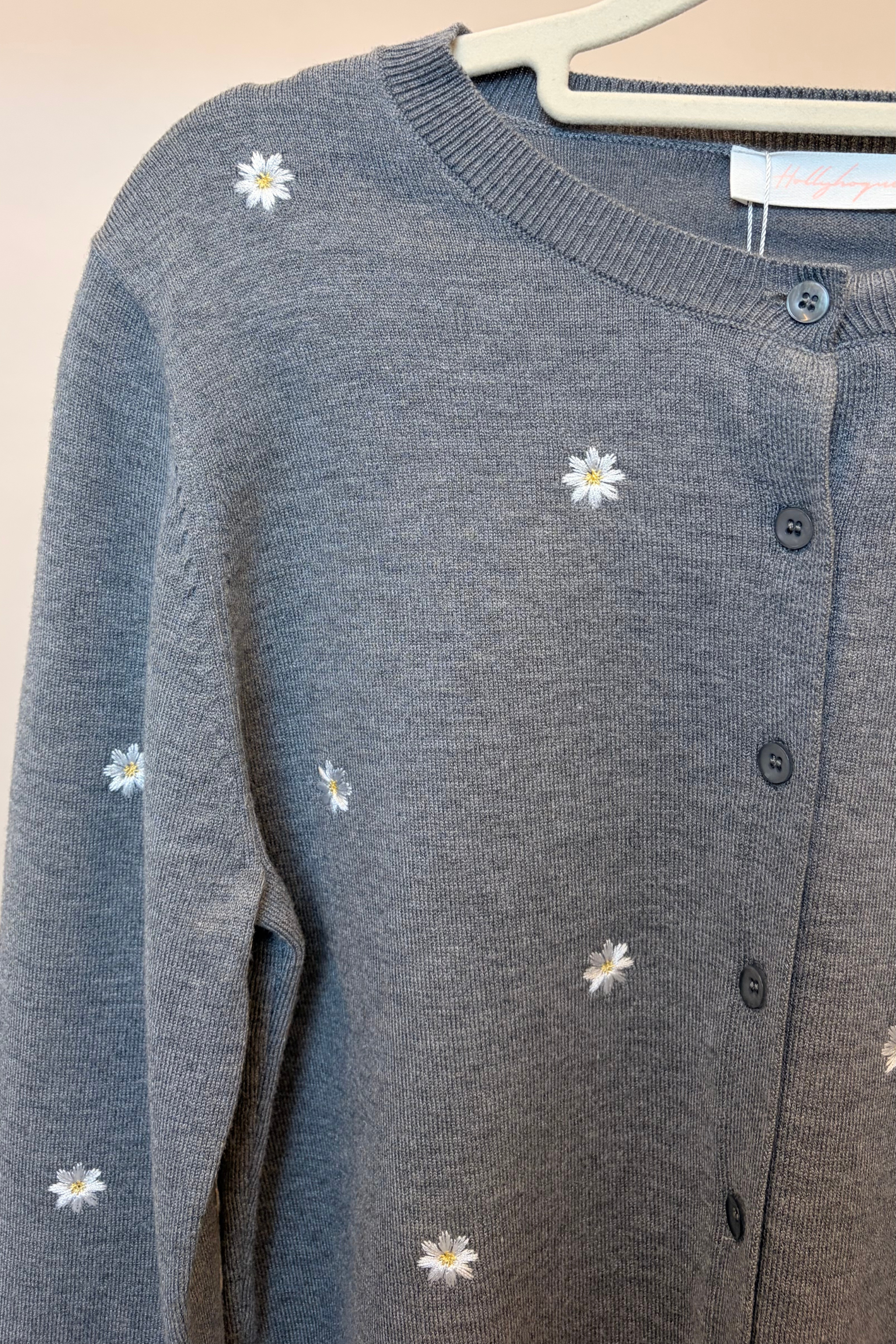 Camille Embroidered Knit Cardigan Grey