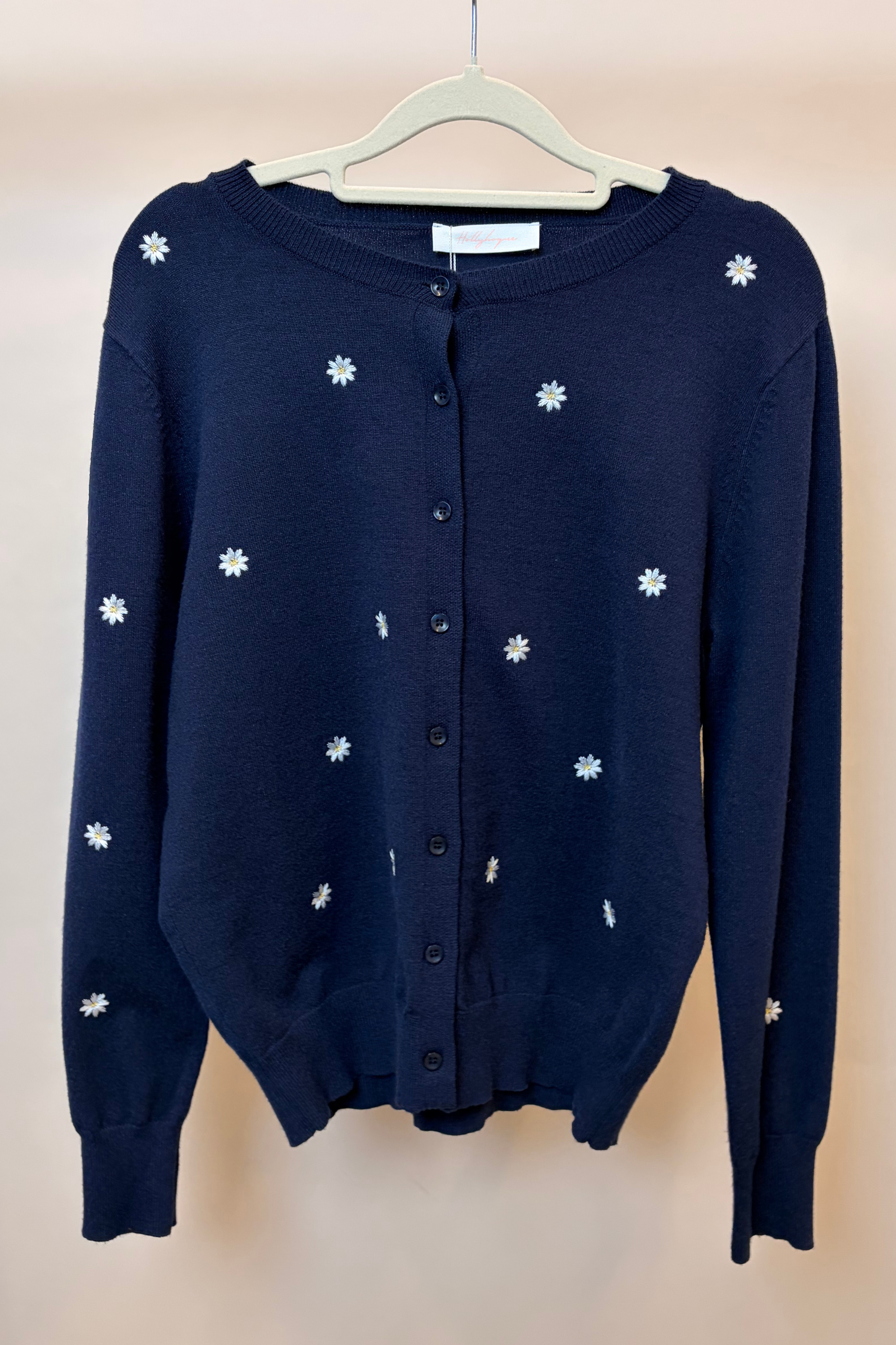 Camille Embroidered Knit Cardigan Navy