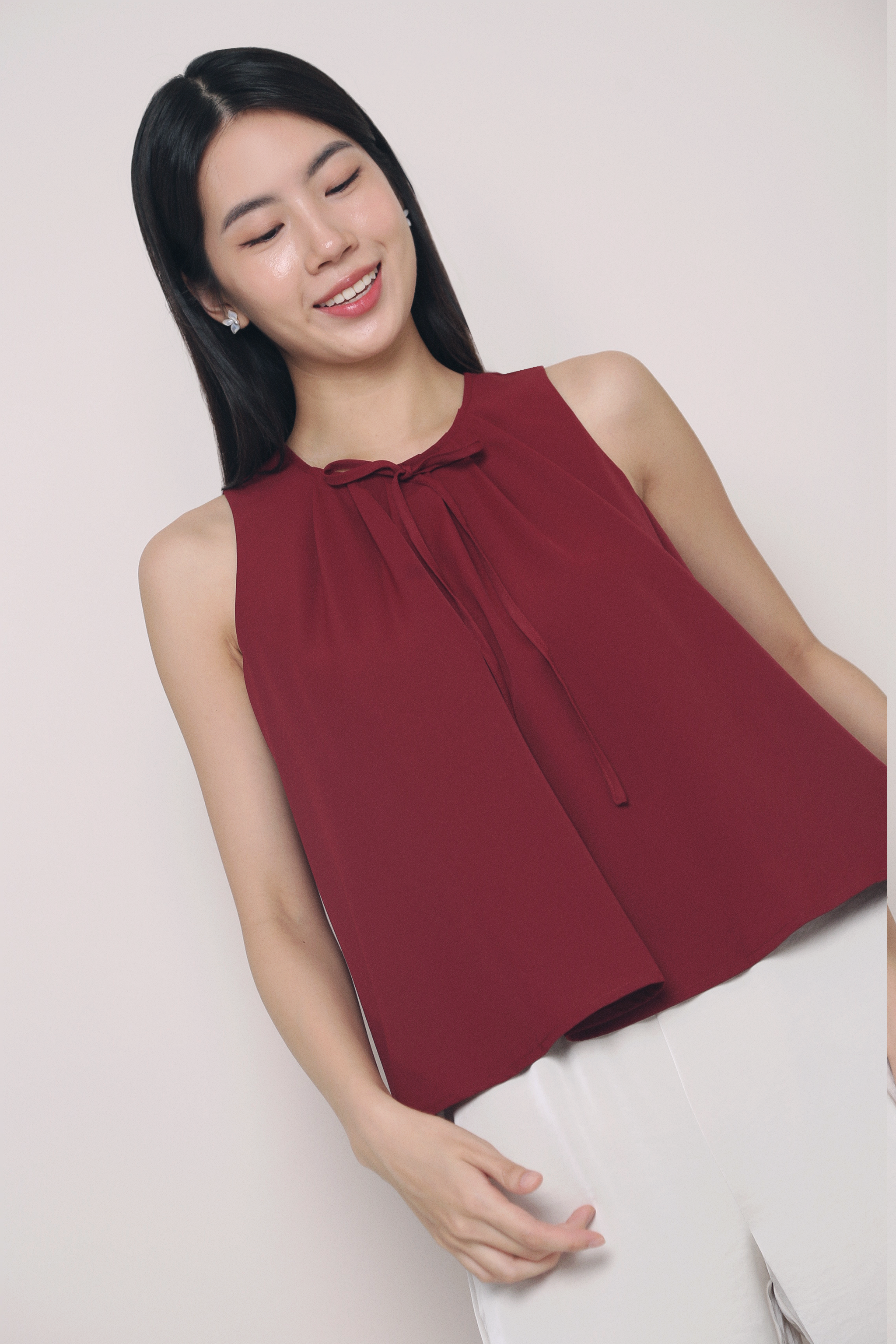 Carla Pleat Sleeveless Blouse Burgundy