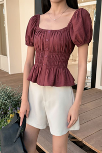 Cassis Shirred Waist Blouse Burgundy