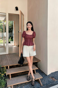 Cassis Shirred Waist Blouse Burgundy