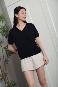Charlie Button Down Knit Top Black