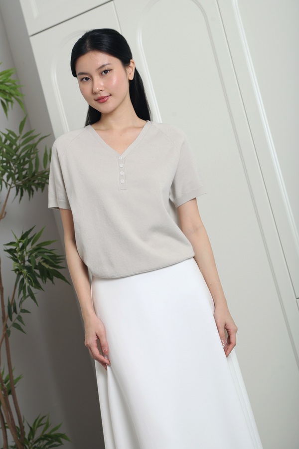 Charlie Button Down Knit Top Grey