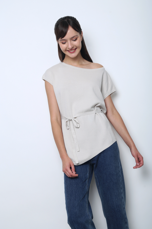 Claridge Scarf Knit Top Ash Grey