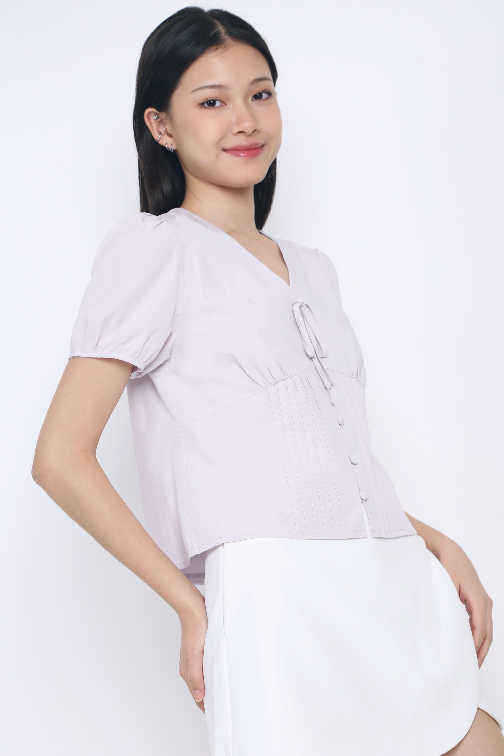 Clementine Pleat & Tie Blouse Purple