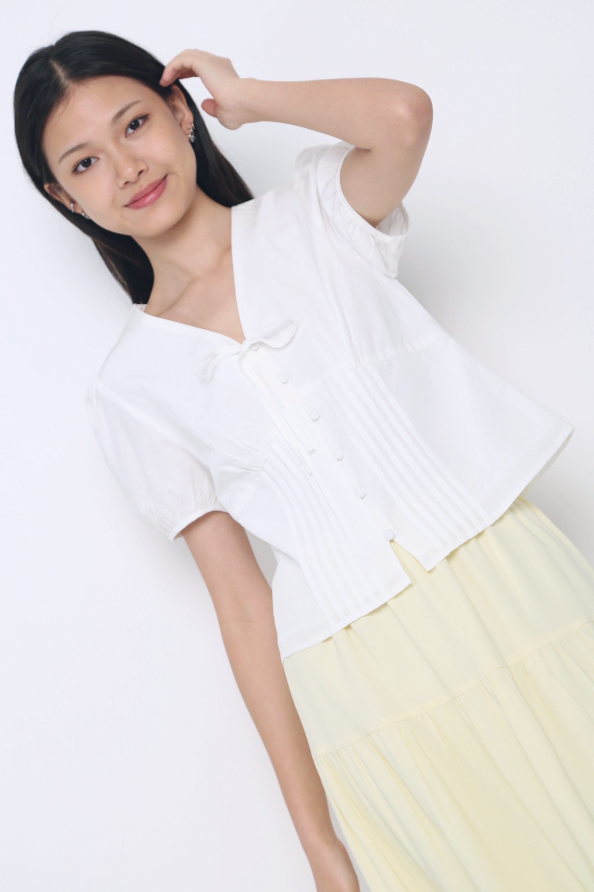 Clementine Pleat & Tie Blouse White