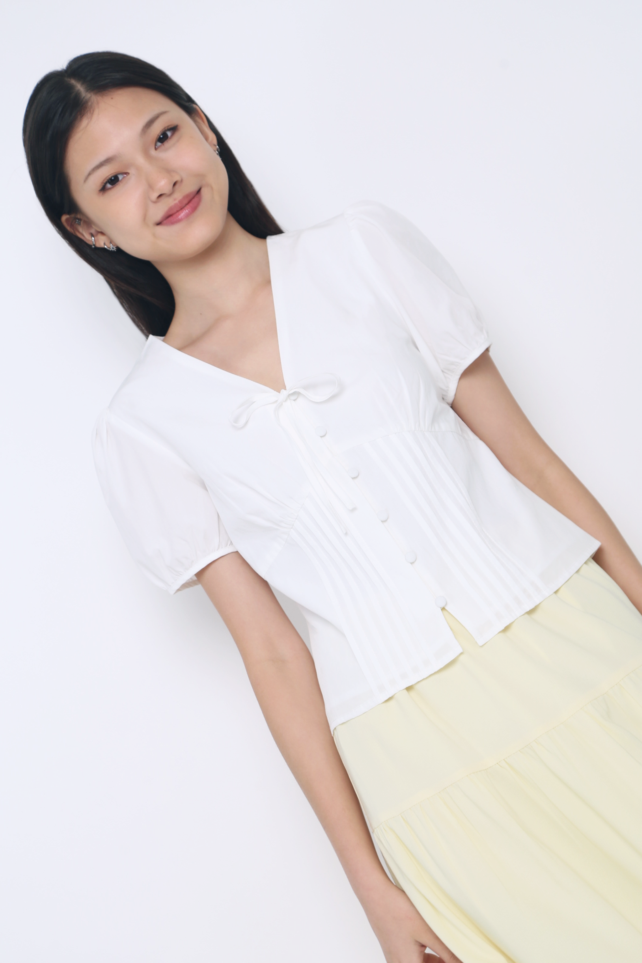 Clementine Pleat & Tie Blouse White