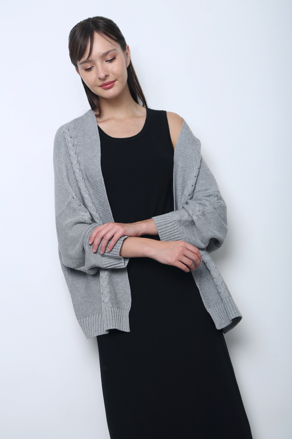 Cloudy Oversized Cable Knit Cardigan Grey