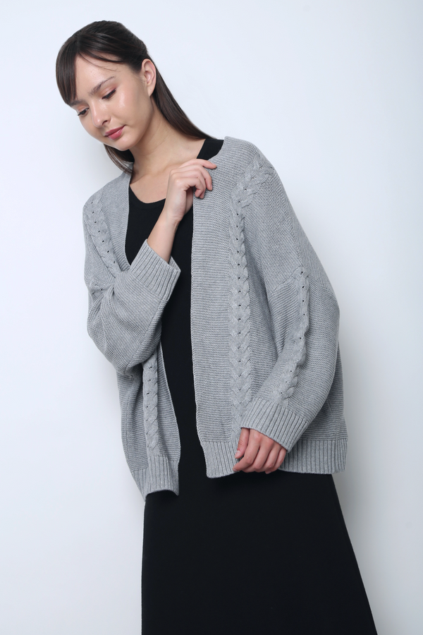 Cloudy Oversized Cable Knit Cardigan Grey
