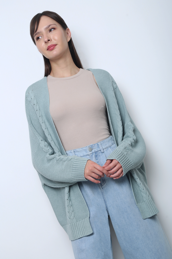 Cloudy Oversized Cable Knit Cardigan Sea Foam