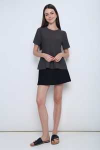 Colbie Babydoll Knit Blouse Gunmetal Grey