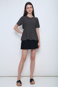 Colbie Babydoll Knit Blouse Gunmetal Grey